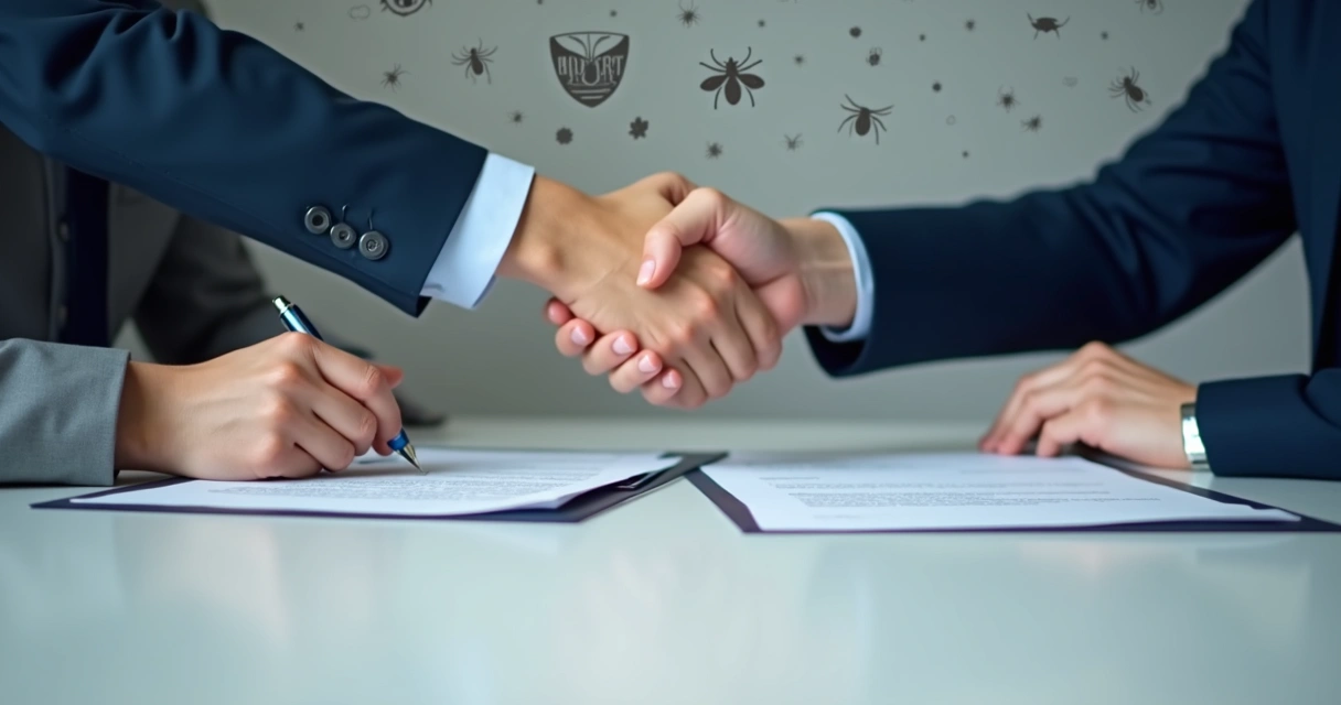 Aperto de mãos simbolizando contrato de serviço de dedetização.