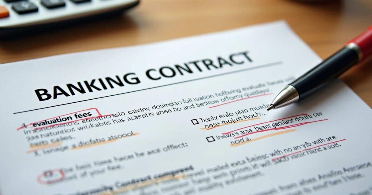 Contrato bancário detalhado com marcações em destaque 
