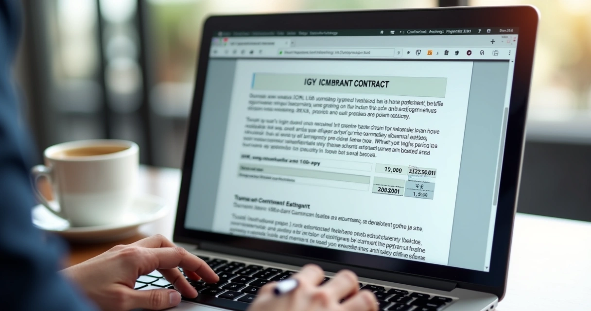 Contrato digital de aluguel aberto na tela de notebook 
