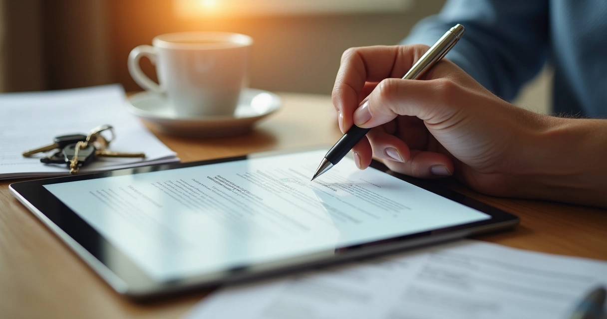 Assinatura digital em tablet de contrato de locação