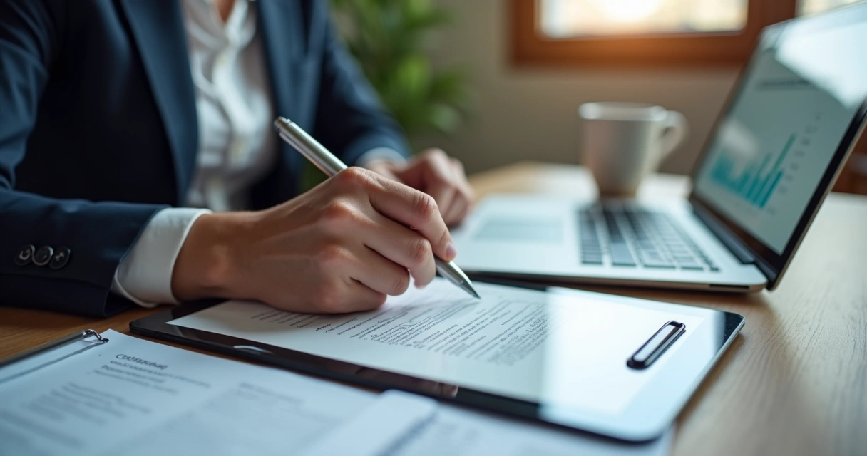Pessoa assinando contrato digital em notebook 