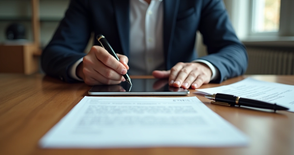 Contrato digital sendo assinado na tela de um tablet 