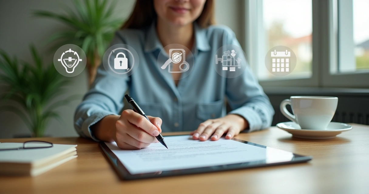 Pessoa assinando contrato digital no tablet com chávena ao lado 