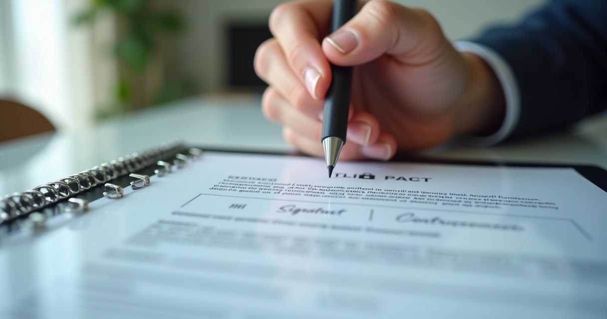Assinatura eletrônica em contrato imobiliário residencial na tela de notebook 