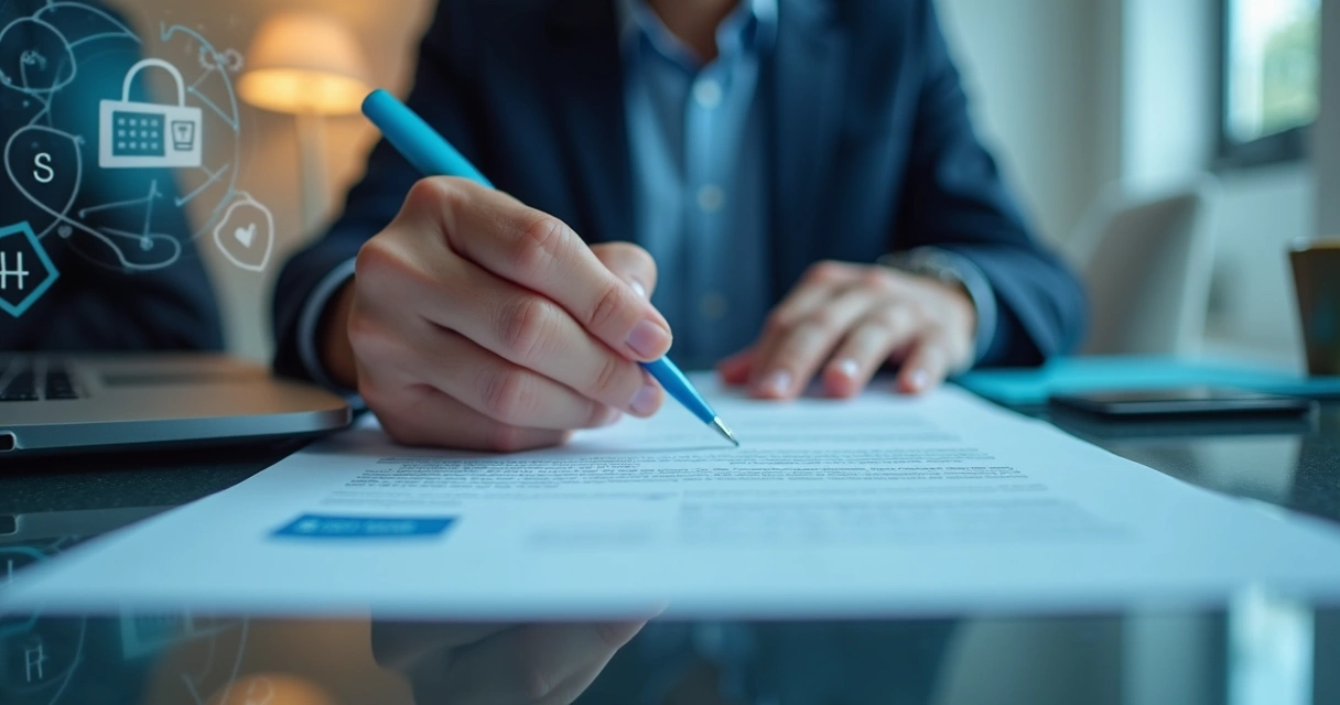 Seguro de Vida: Como Garantir Proteção Financeira à Família 3 Pessoa assinando contrato digital no notebook