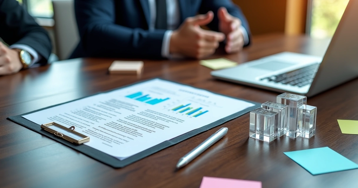 Mesa de negociação com contrato empresarial em destaque ao lado de gráficos de tributação 
