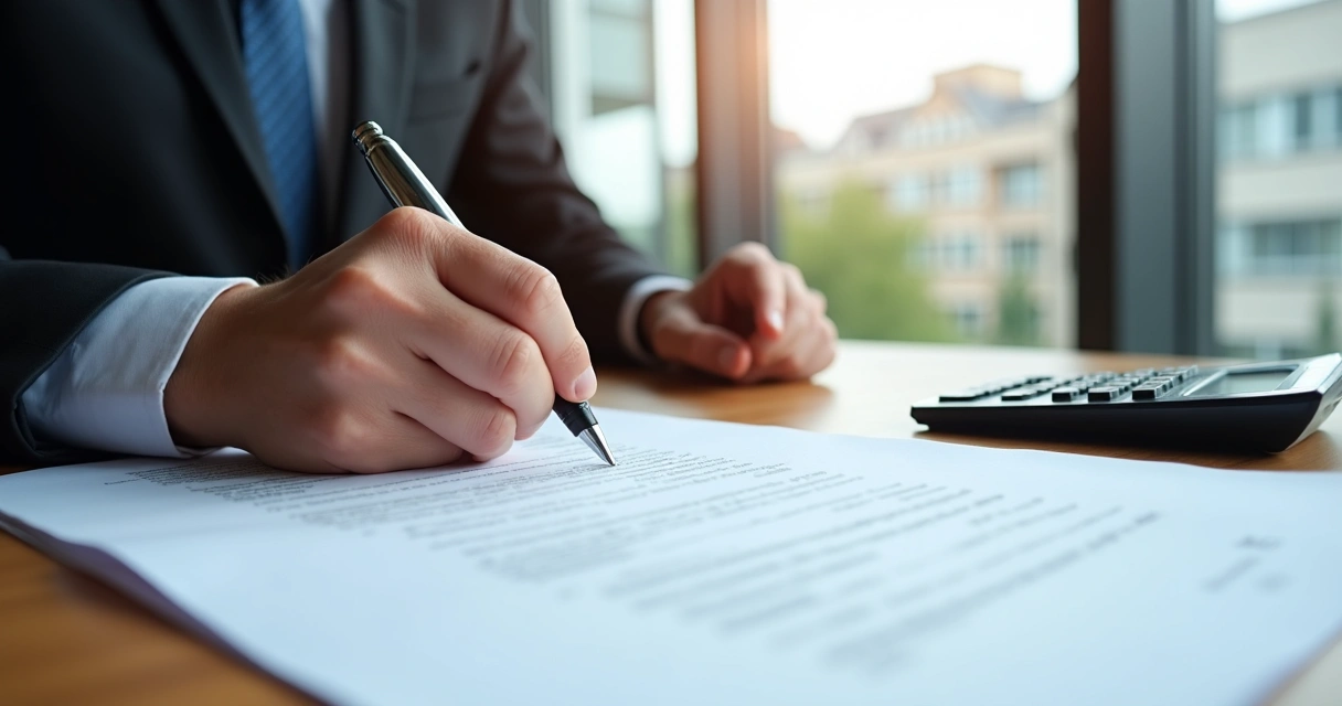 Pessoa assinando contrato de financiamento imobiliário com documentos na mesa