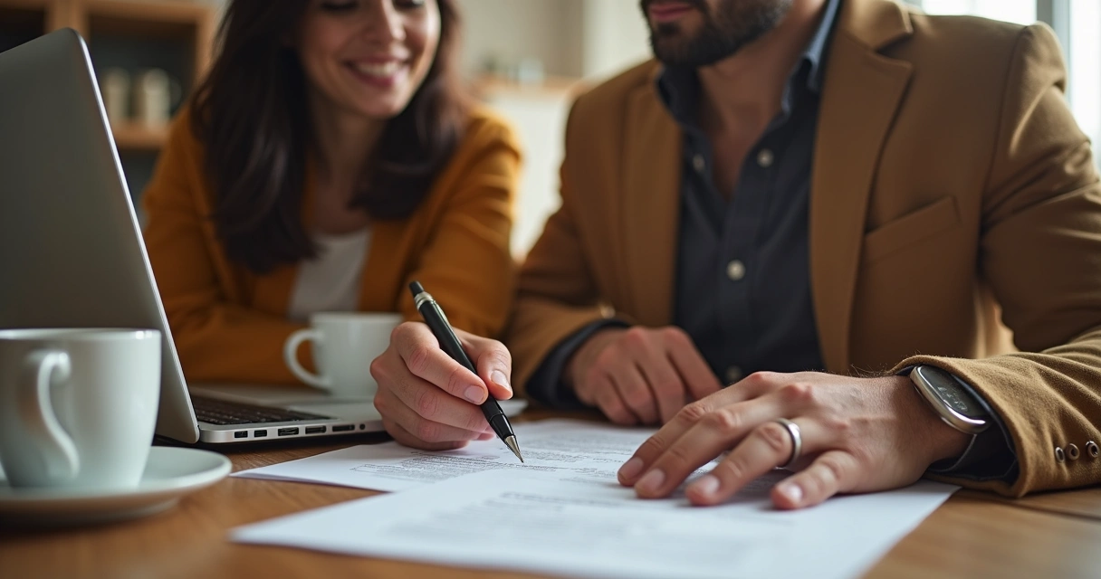 Contrato de financiamento imobiliário sendo analisado por casal