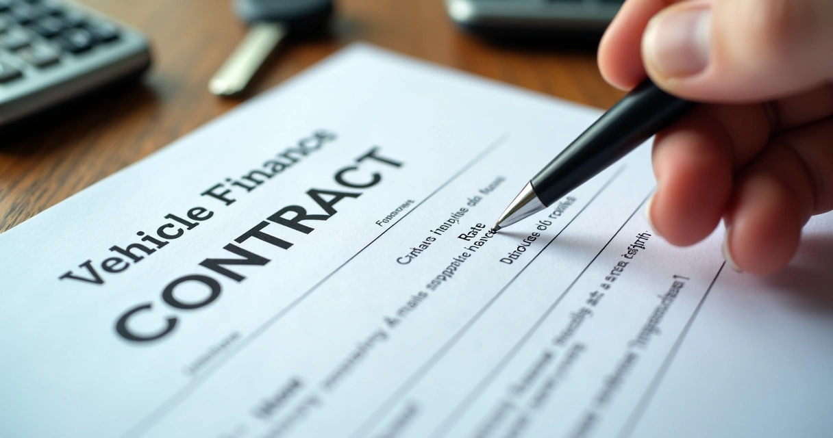 Contrato de financiamento ao lado de chave e calculadora 
