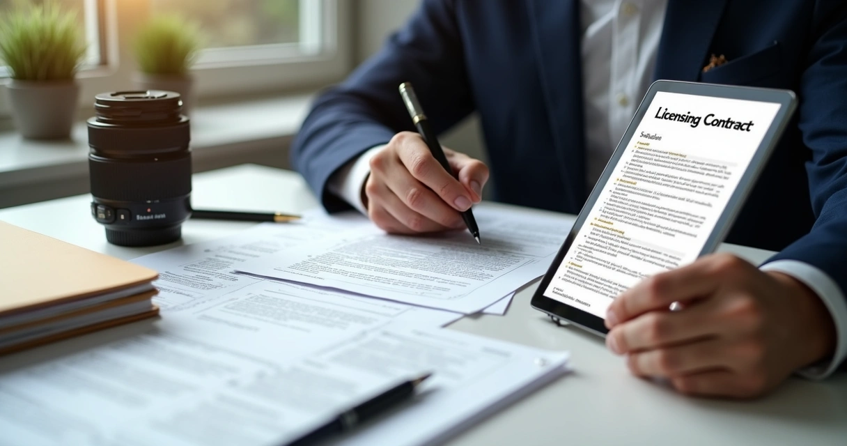 Fotógrafo assinando contrato de licenciamento de fotografia 