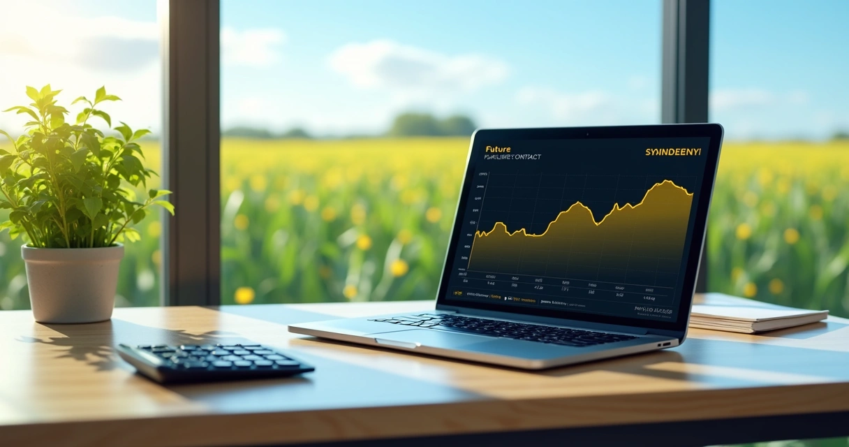 Modelo Black-76 Gráfico de preço futuro de soja em tela de notebook com cálculos ao lado 