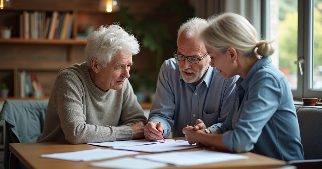 Consultor explicando plano de saúde para idoso