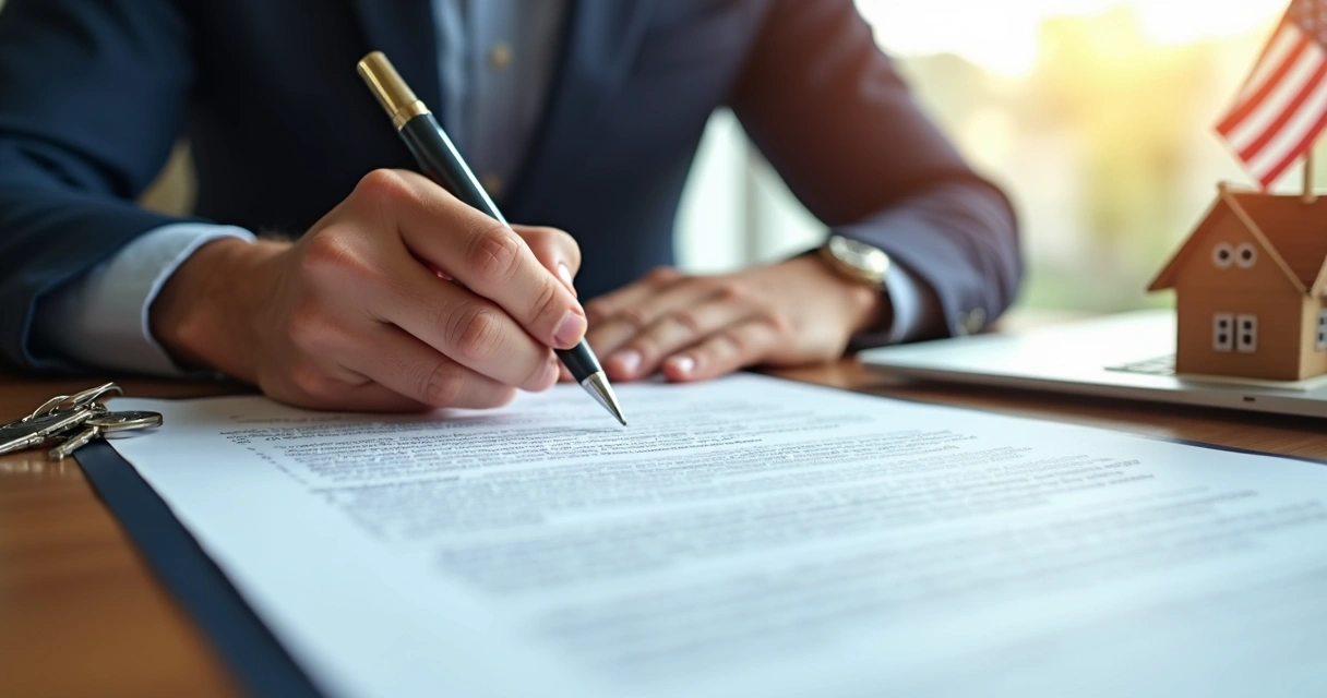 Pessoa assinando contrato imobiliário nos EUA 