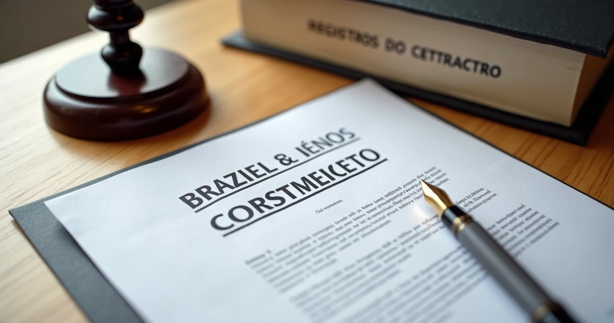 Contrato de compra e venda ao lado de carimbo e documentos de cartório