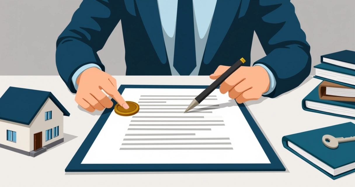 Lawyer reviewing a real estate contract with an American seal 