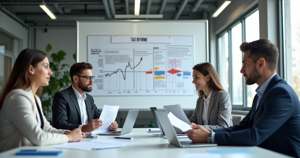 Equipe revisando contratos industriais em mesa de reunião 