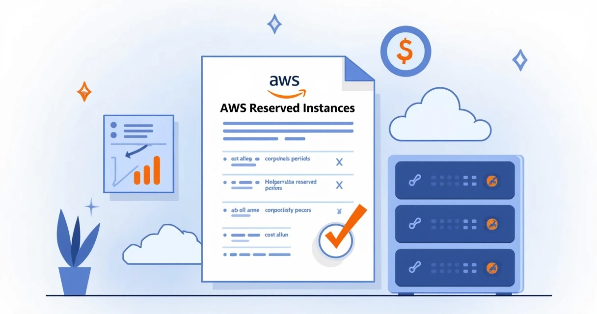 Representação visual de um contrato de instâncias reservadas na AWS, incluindo elementos gráficos de nuvem e servidor