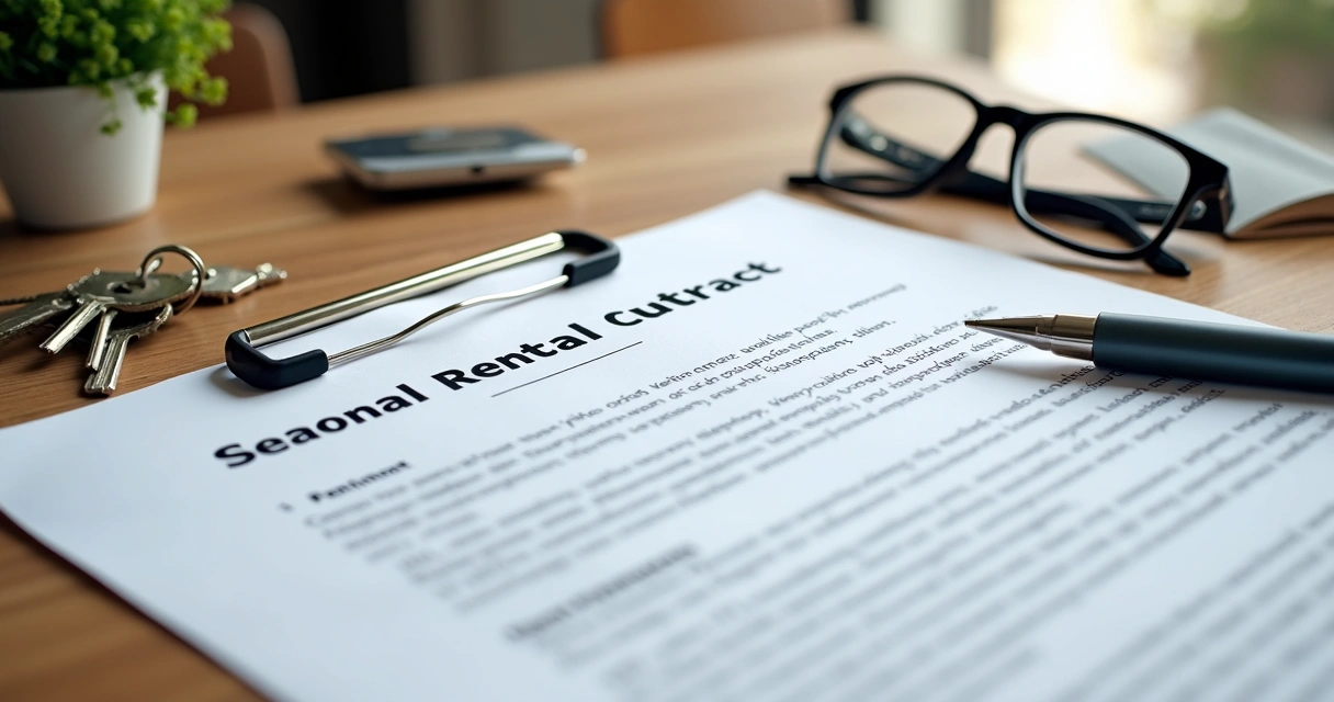 Modelo de contrato de locação por temporada em uma mesa com caneta 