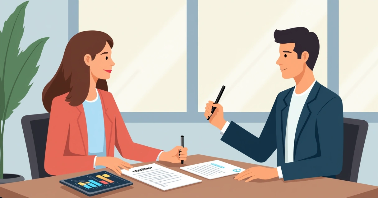 Contrato sendo avaliado por representante de empresa e influenciador digital 