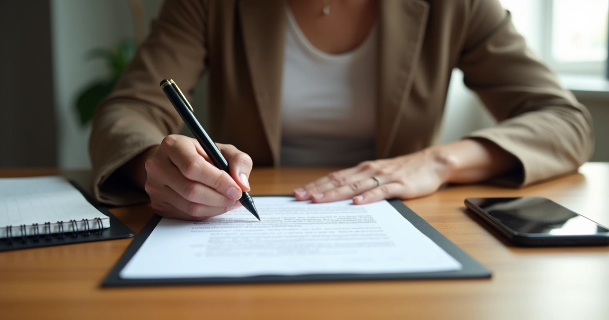 Assinatura de contrato de mídia indoor com caneta sobre mesa 