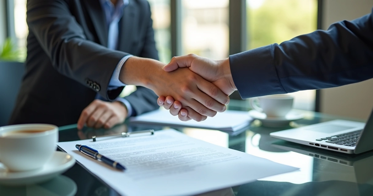 Contrato de investimento sendo assinado por empreendedor e investidor anjo 