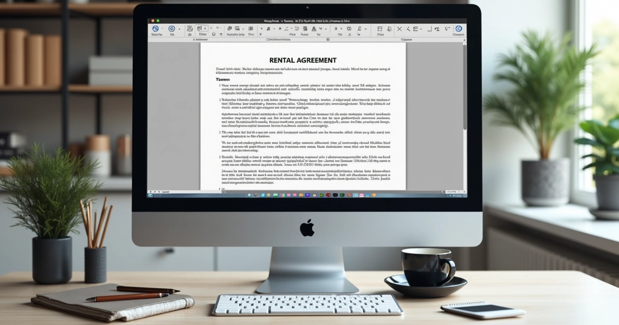 Tela de computador exibindo contrato de locação já preenchido em PDF 