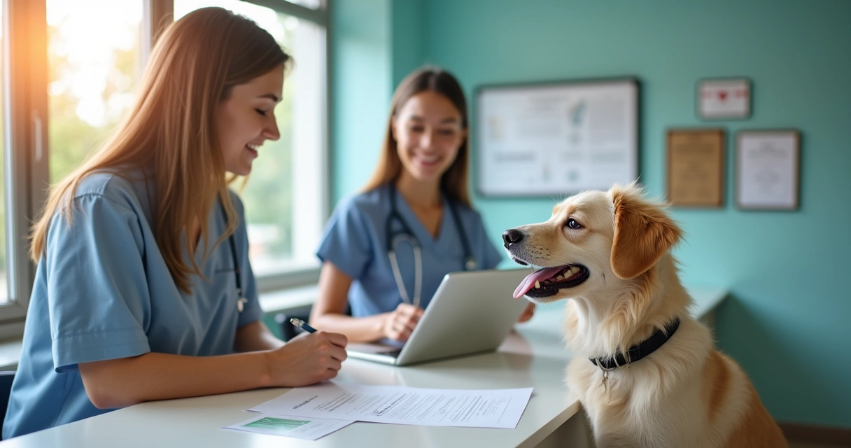 Tutor assinando contrato de plano de saúde pet