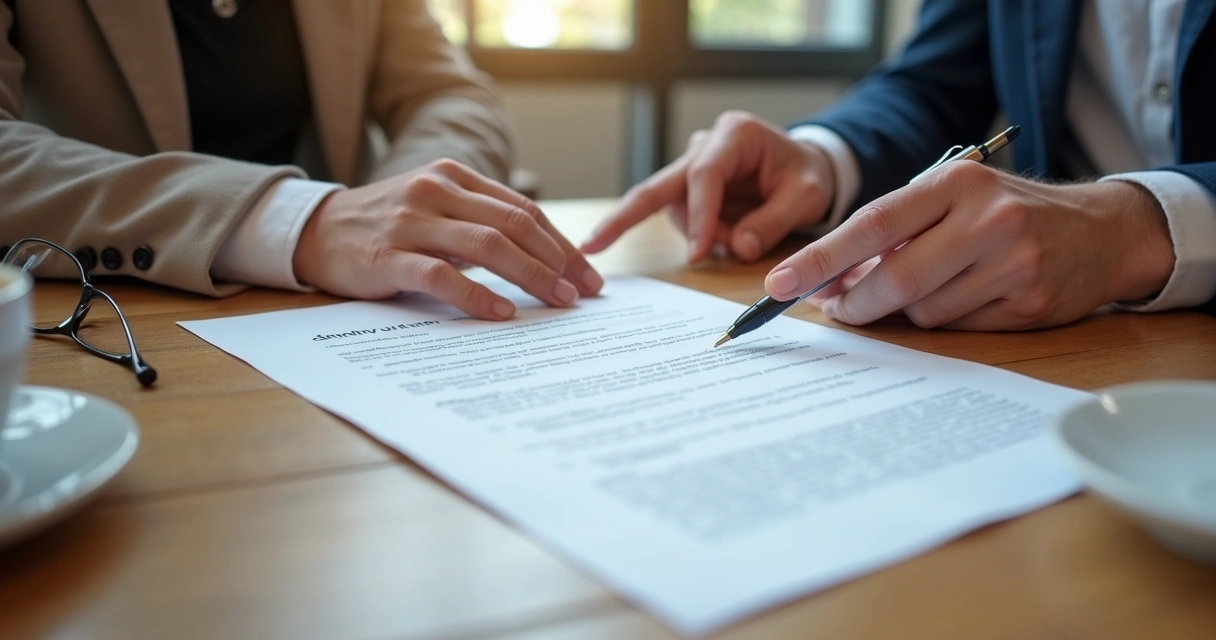 Pessoa assinando contrato de plano de saúde coletivo em mesa com documentos 