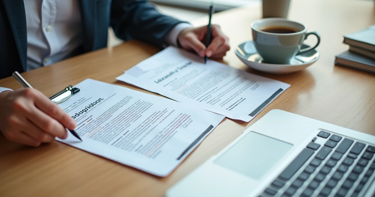 Mãos segurando contratos de planos de saúde individuais e coletivos com canetas sobre mesa organizada 