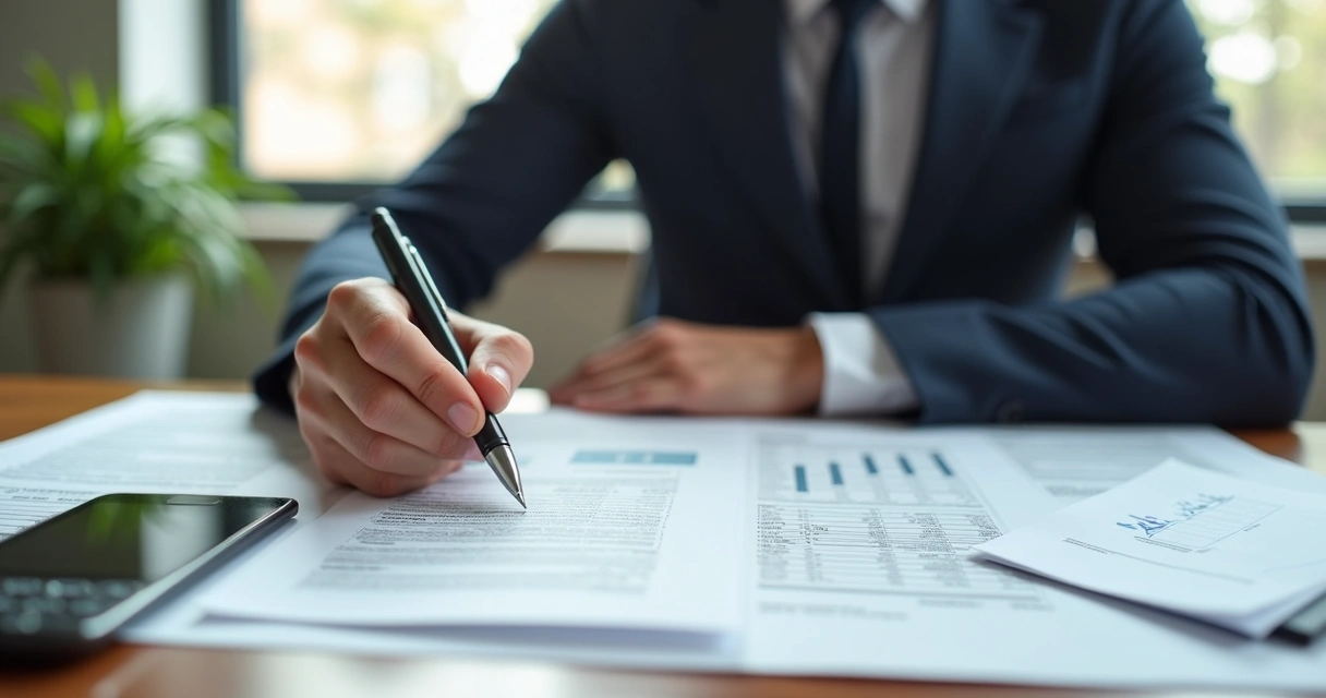 Homem assinando contrato de refinanciamento em mesa 