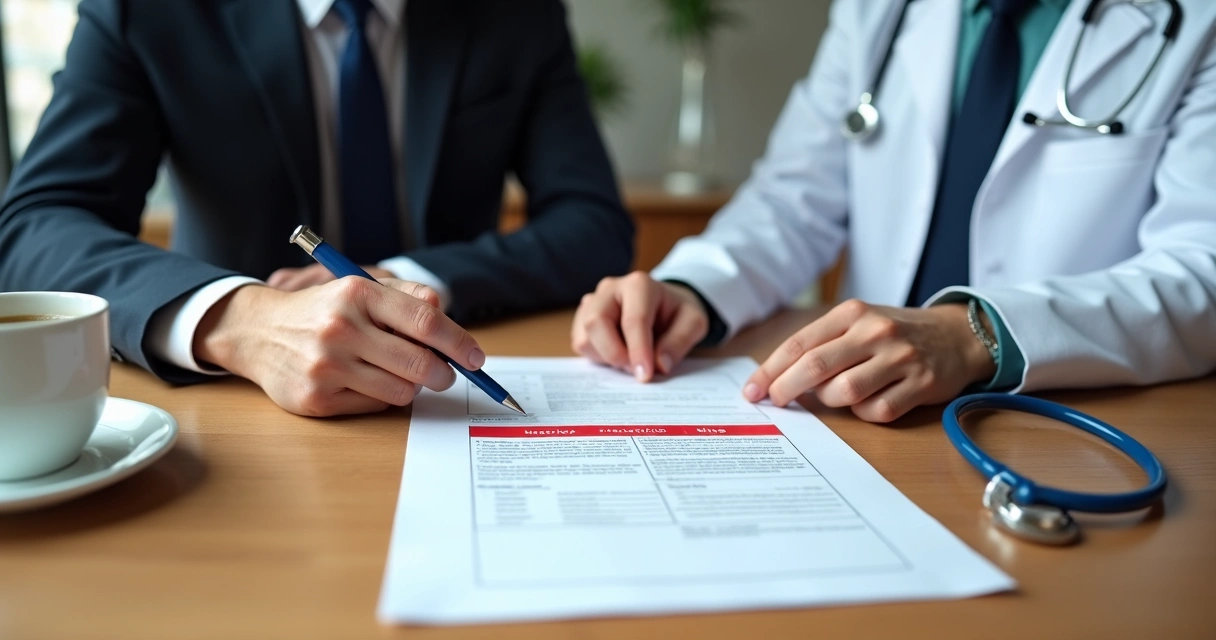 Médico analisa contrato de seguro revisando data retroativa