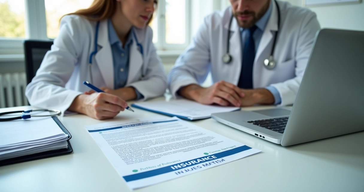 Pessoa analisando contrato de seguro em clínica médica 