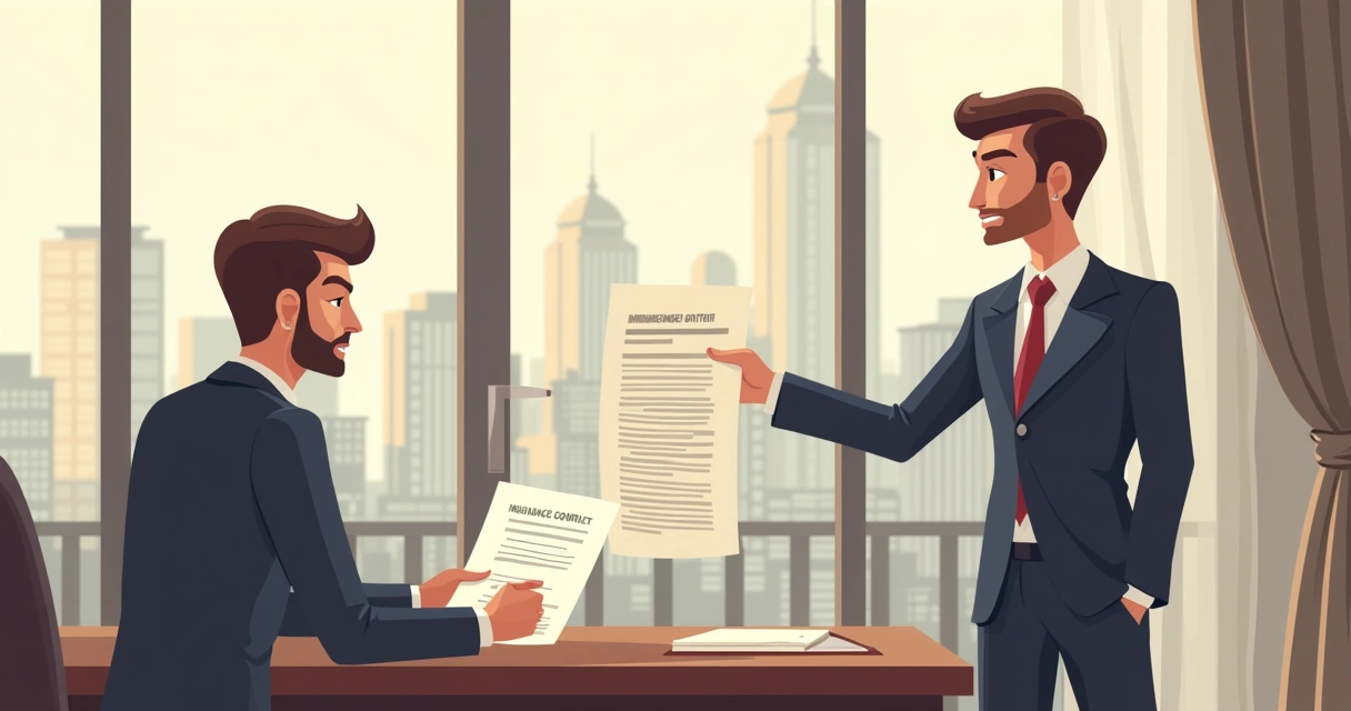 Real estate broker presenting insurance policy to foreign client 