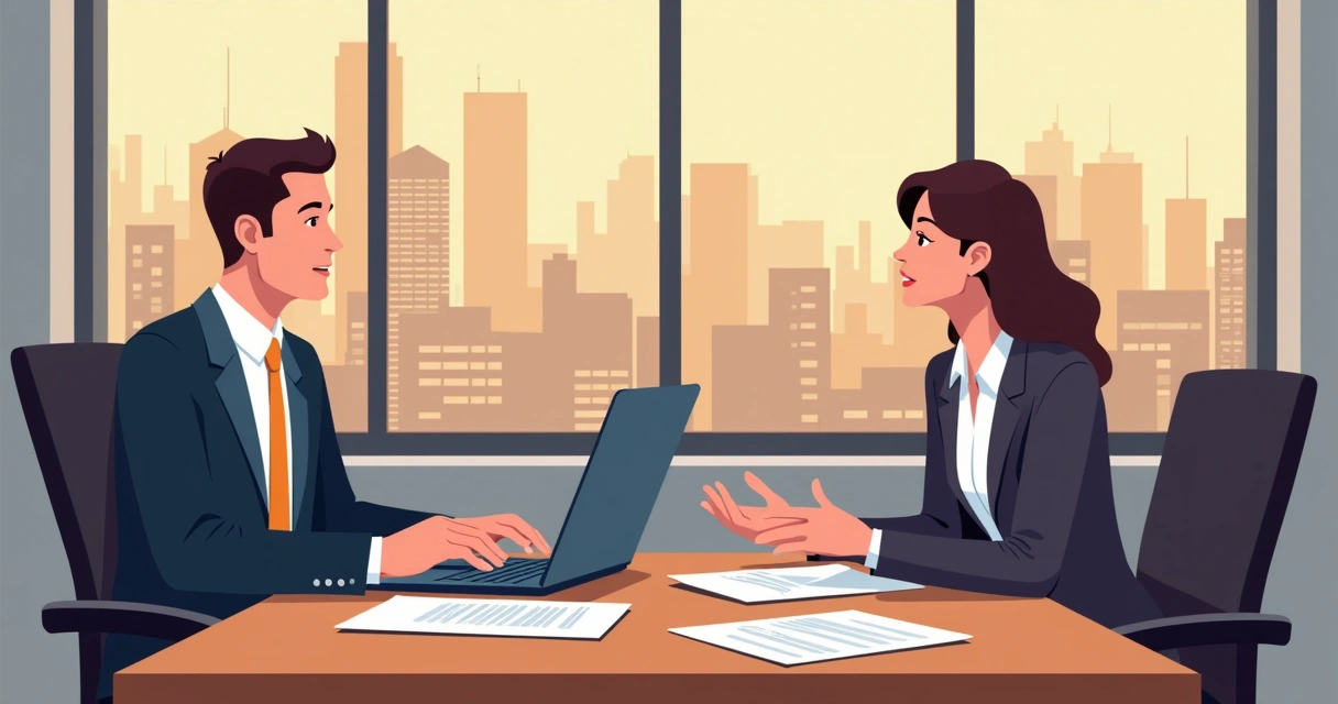 Consultor financeiro explicando contrato de seguro a um profissional autônomo 