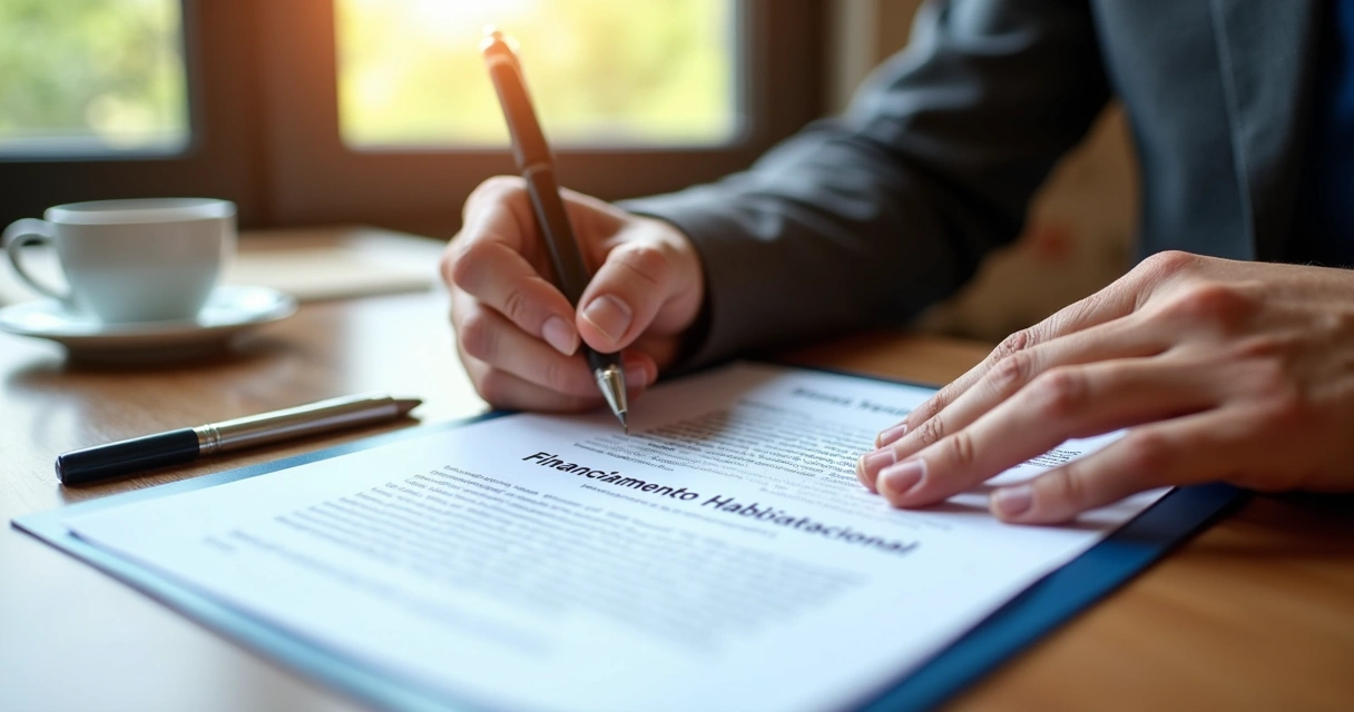 Contrato de seguro de financiamento habitacional sendo analisado por pessoa 