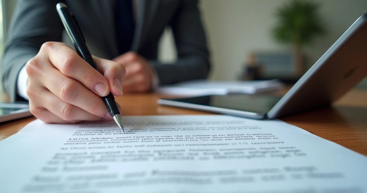 Contrato de locação de tablet sendo assinado em mesa com tablet e caneta 