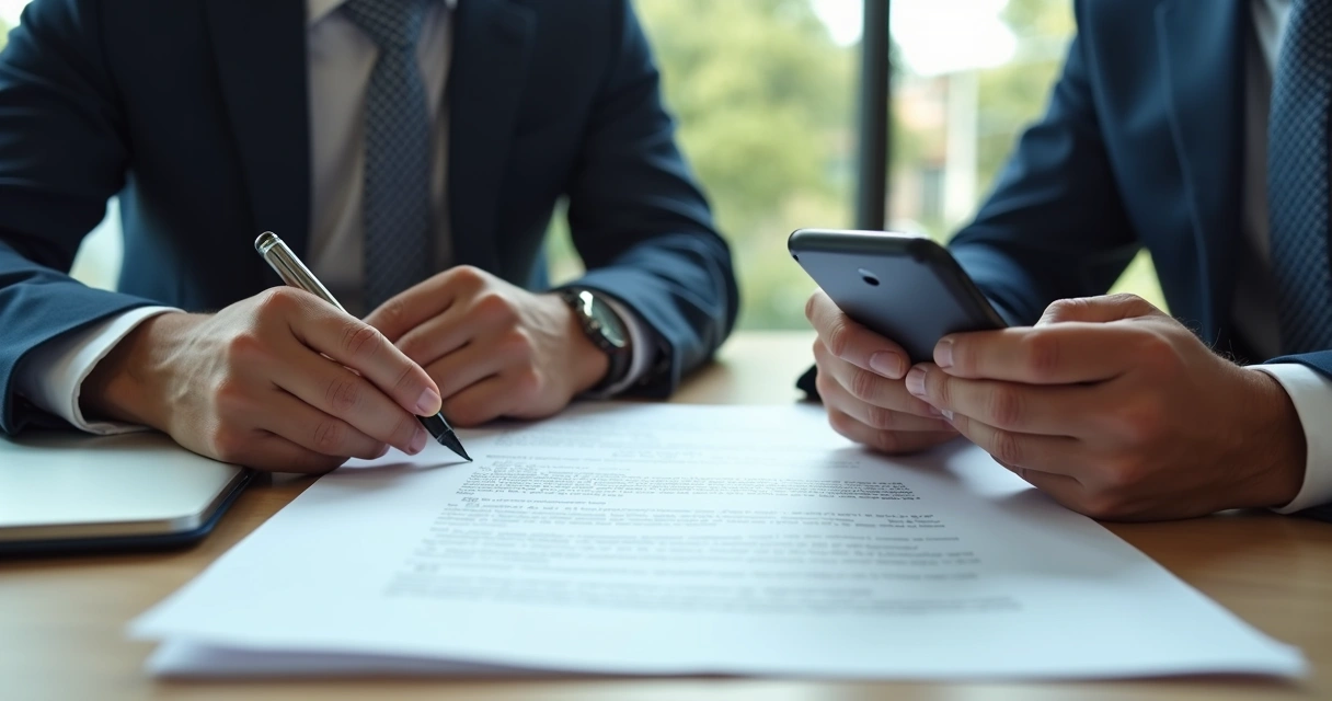 Contador revendo contrato de tecnologia em escritório 