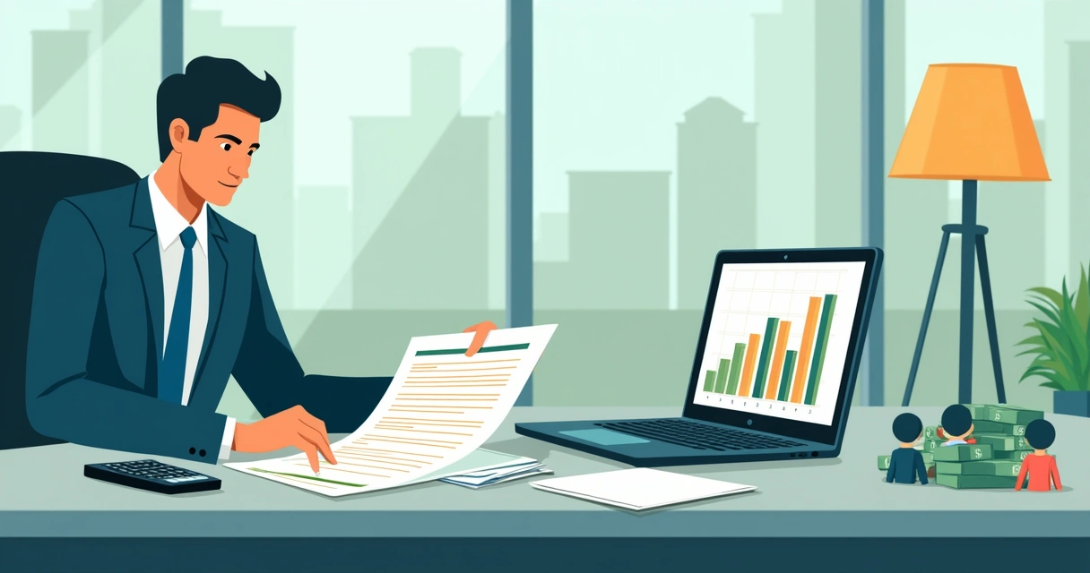 Contrato de seguro de vida, dinheiro e computador sobre mesa 