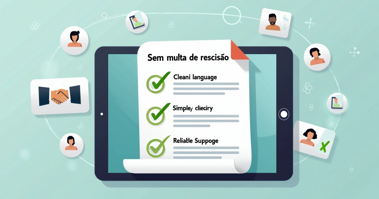Contrato transparente em tela digital com destaque para cláusula sem multa 