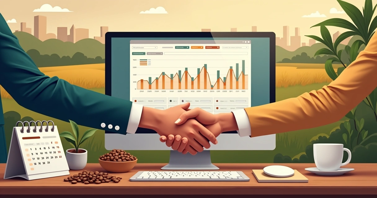 Contratos futuros de café na tela do computador 