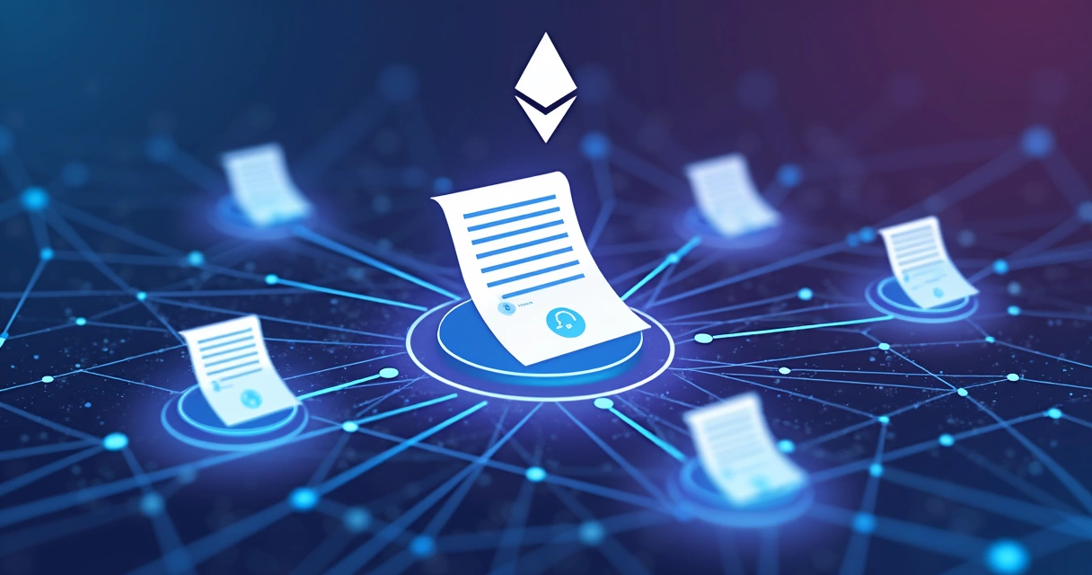 Ilustração de contratos inteligentes atuando em rede digital 