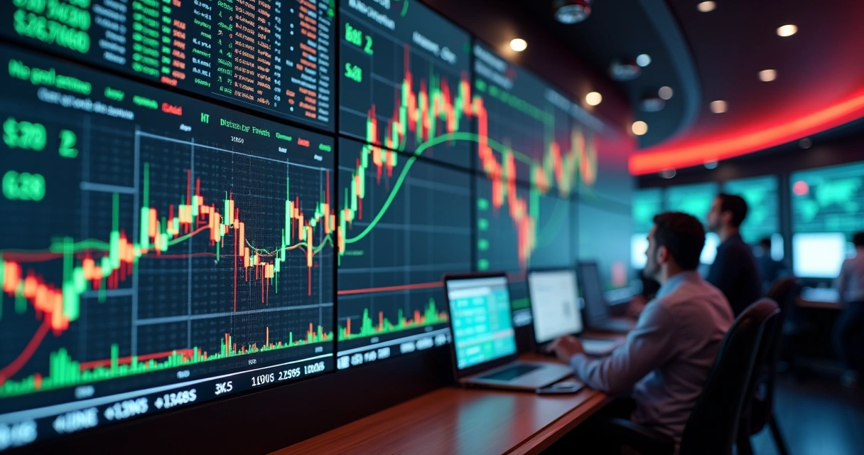 Contratos futuros de minério de ferro subindo na Bolsa de Dalian, gráfico com candlesticks em alta e fundo da bolsa com elementos financeiros 