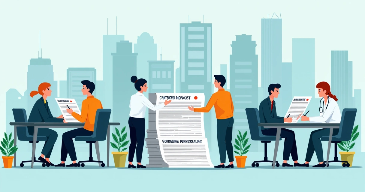 Diversos tipos de empresas analisando contratos de arrendamento
