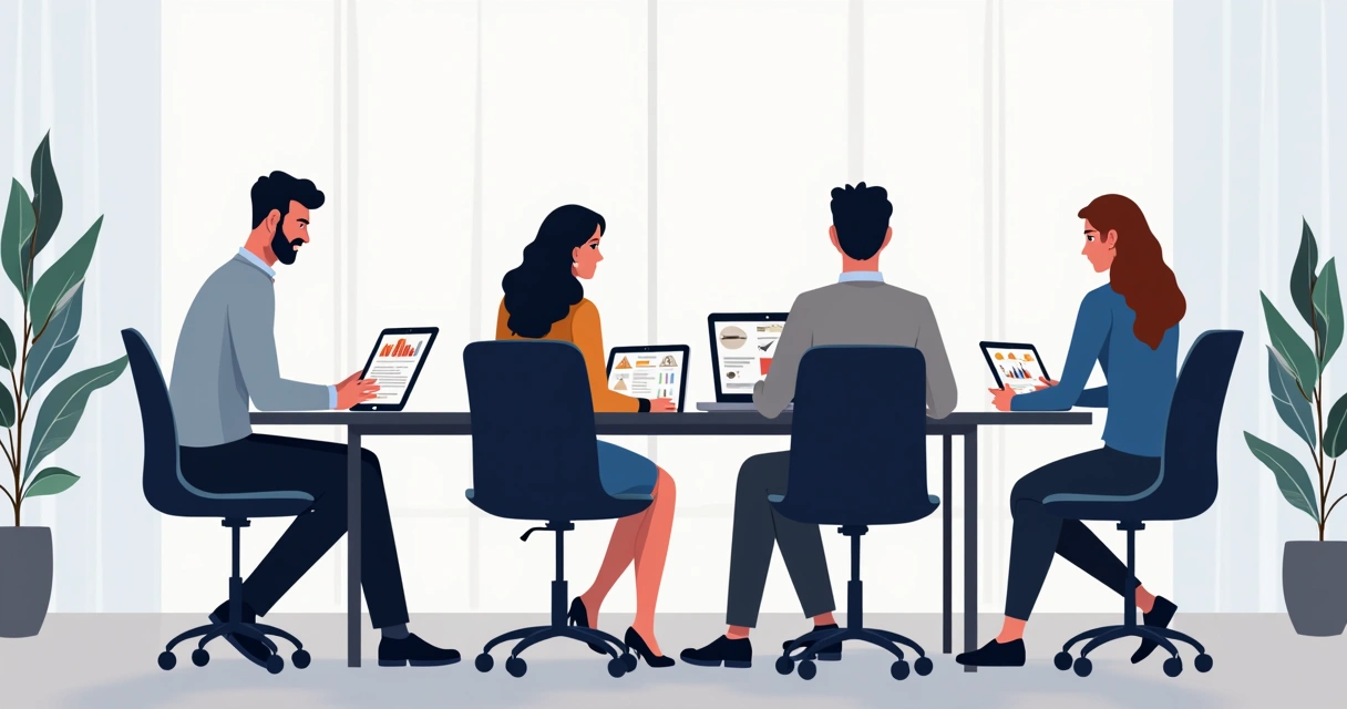 Equipo de recursos humanos revisando registros digitales y de asistencia 