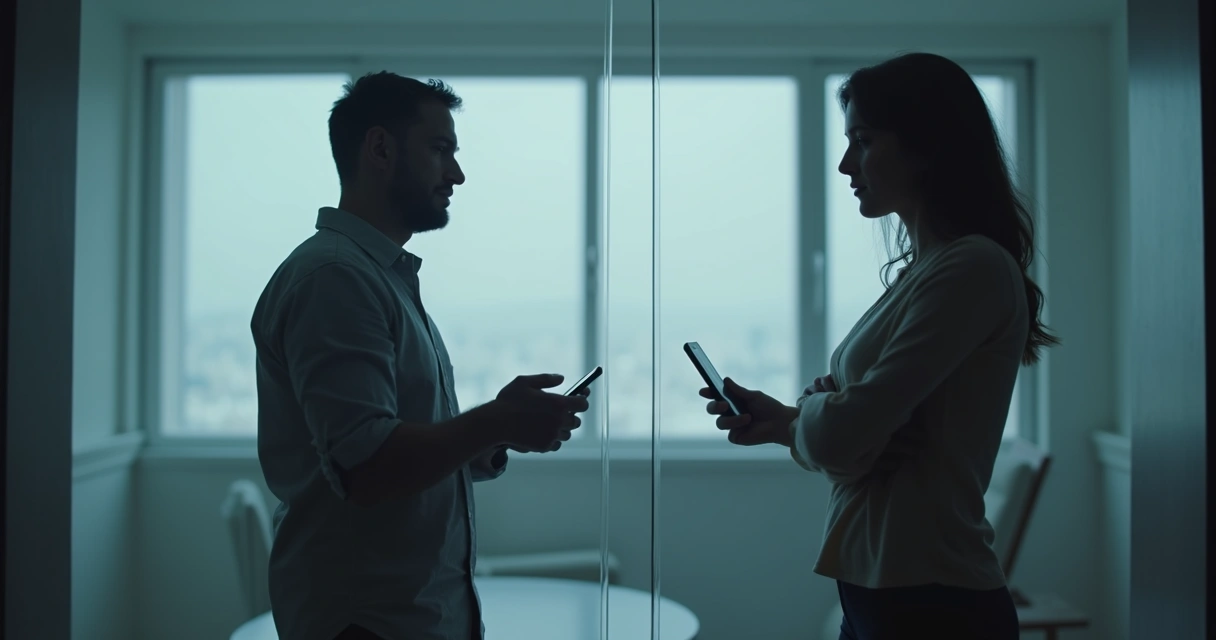 Dos personas separadas por un vidrio con reflejos fríos
