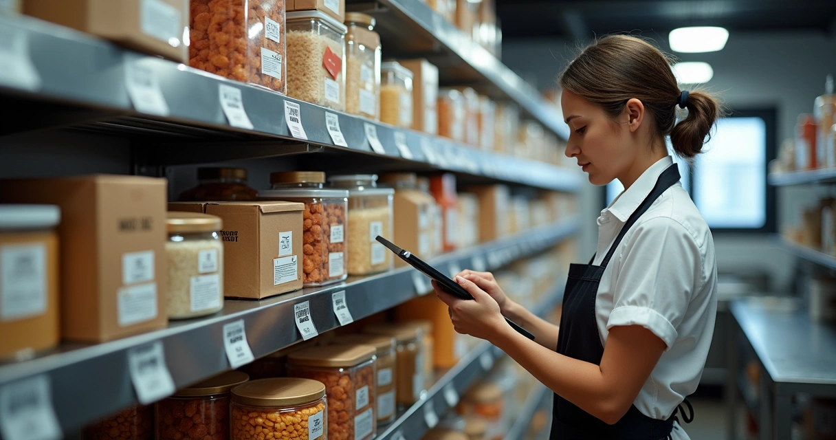 Gerente conferindo estoque de restaurante com tablet