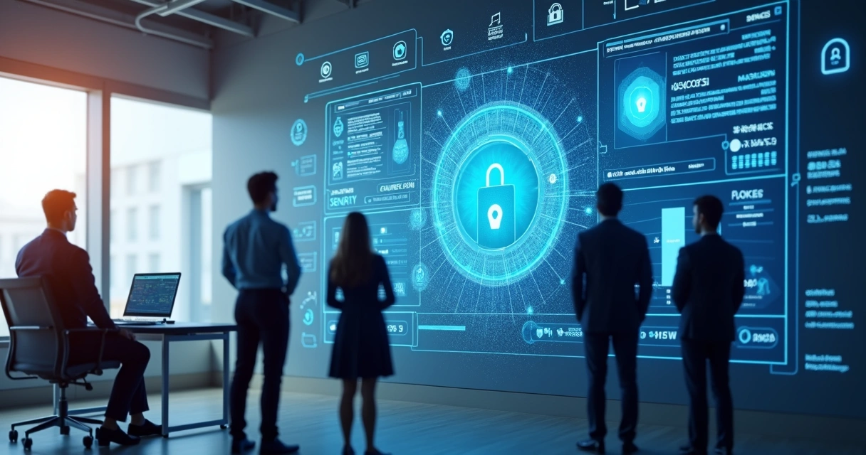 Equipe analisando painel de controle com certificados digitais 