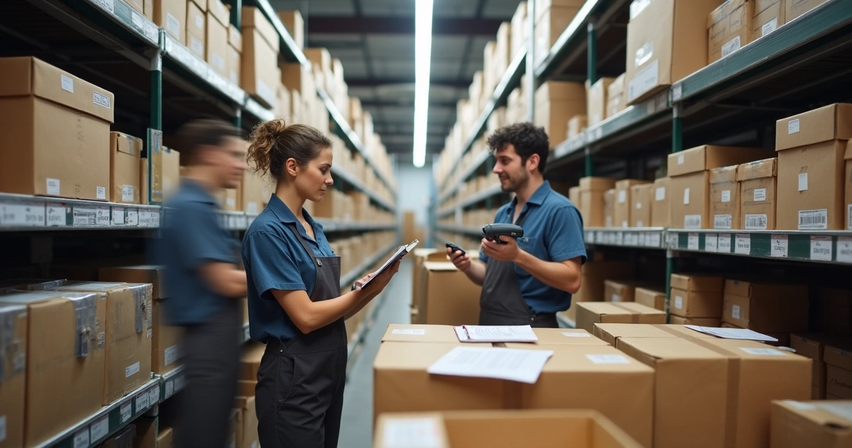 Equipe faz auditoria física em estoque de supermercado 