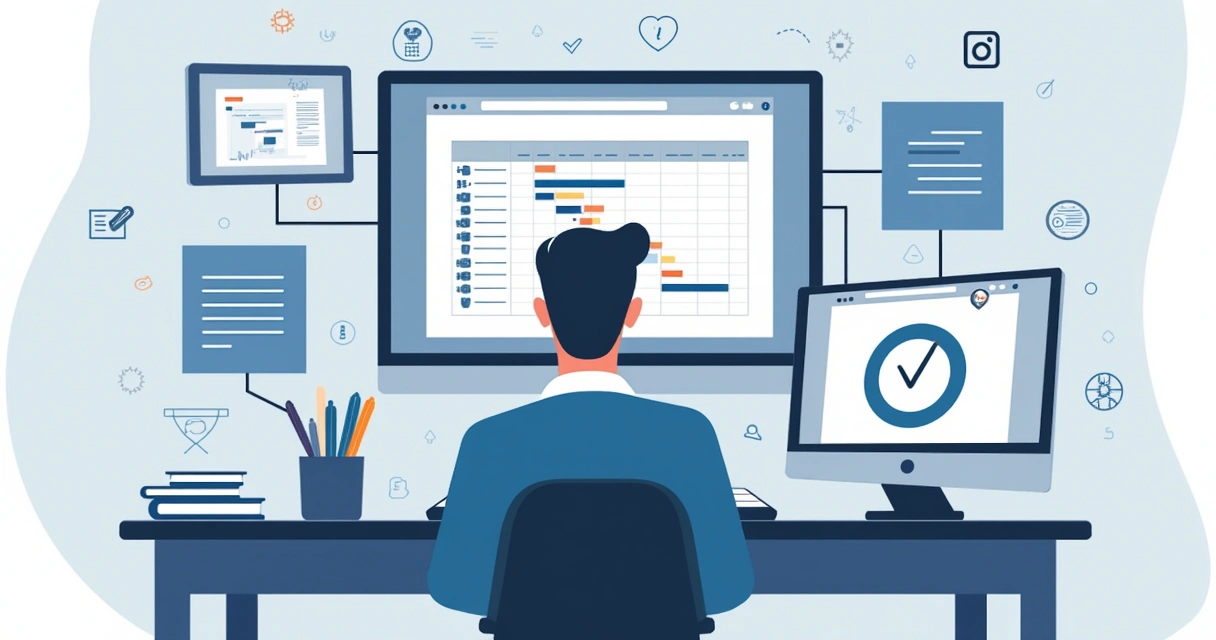 Visão gráfica do fluxo de auditoria de projetos com linhas, gráficos e ícones de inteligência artificial 