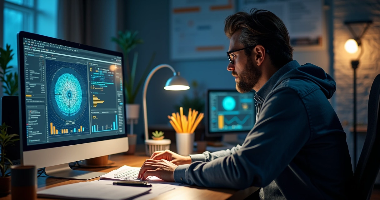 Gestor analisando fluxo de caixa em computador 